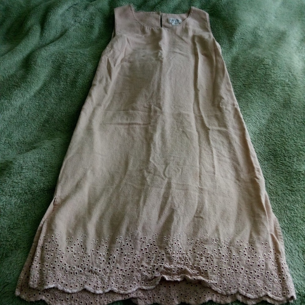 100% raw silk embroidered beige midi dress
